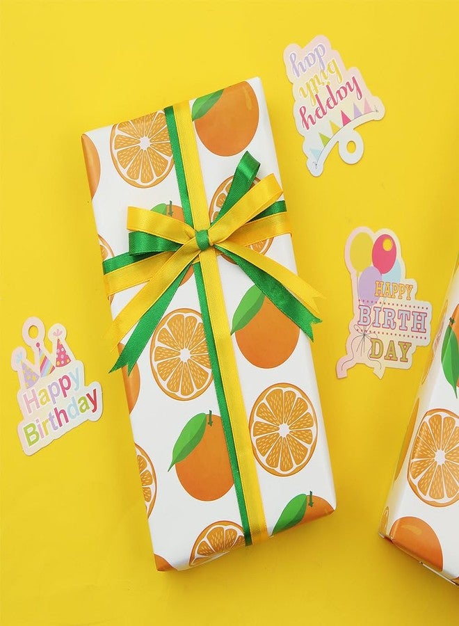 Boerni Fruit Wrapping Paper - Orange Print on White Gift Wrapping Paper and Ribbon Set, Cute Citrus Junos Design For Women Men Baby Shower Holiday Birthday Gift Wrap - (4-Sheets, 1-Designs: 15 sq. ft. ttl) - Image 4